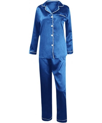 Satin Silk Pajamas for Women Soft Button Up Pajama Set Long Sleeve Shirt and Pajama Pants Lounge Sets M-5XL Blue $5.09 Sleep ...