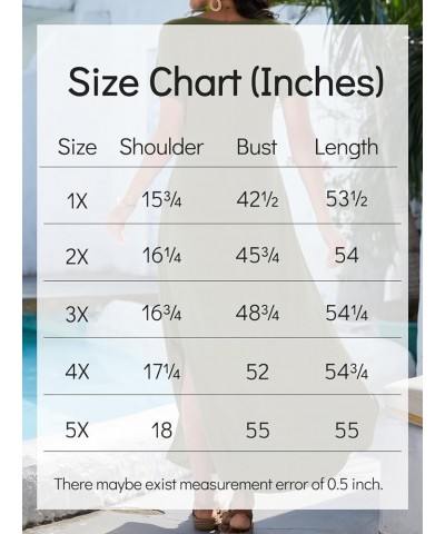 Plus Size Maxi Dress Summer Dresses for Women Casual with Pockets Split Long Dress Beach Coverup Loose Short Sleeve Army Gree...