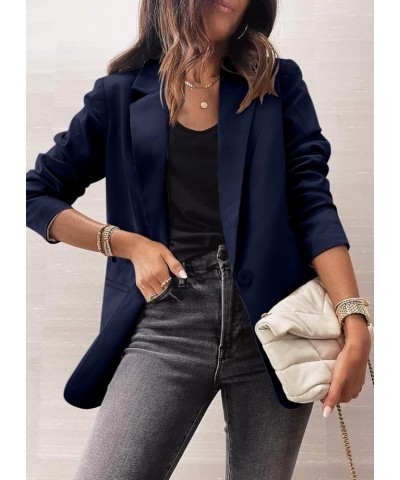 Lightweight Blazer Jackets for Women Casual Open Front Long Sleeve Lapel Pockets Office Blazers Work Suit A Navy $22.50 Blazers