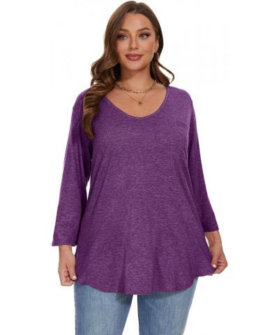 Womens Plus Size Tunic Tops 3/4 Sleeve V Neck T Shirts Basic Tee Loose Blouses with Pocket D-deep Purple $10.00 Tops