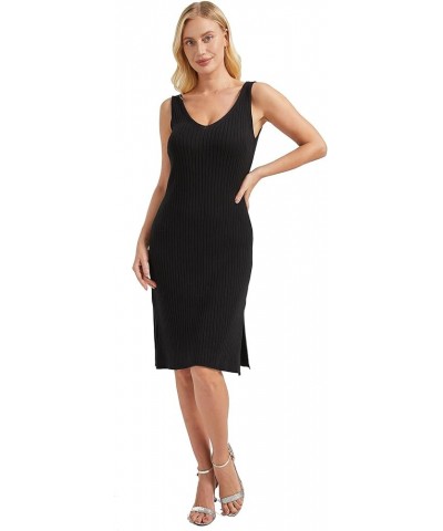 Women's Sleeveless Tank Dress V Neck Rib Knitted Bodycon Midi Dress Black $21.20 Dresses