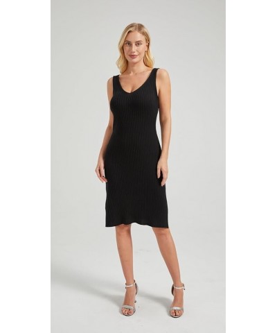 Women's Sleeveless Tank Dress V Neck Rib Knitted Bodycon Midi Dress Black $21.20 Dresses