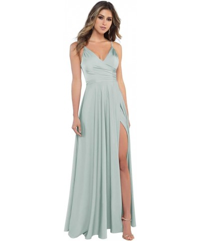 Satin Bridesmaid Dresses Long V Neck Spaghetti Strap Evening Formal Dress Aqua $28.04 Dresses