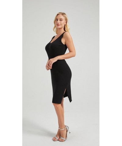 Women's Sleeveless Tank Dress V Neck Rib Knitted Bodycon Midi Dress Black $21.20 Dresses