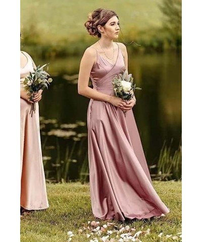 Satin Bridesmaid Dresses Long V Neck Spaghetti Strap Evening Formal Dress Aqua $28.04 Dresses