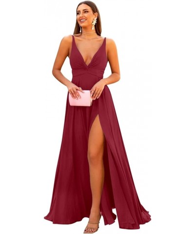 Deep V-Neck Bridesmaid Dresses 2024 Long Chiffon Slit Twisted Front Formal Evening Gown with Pockets Desert Rose $32.44 Dresses