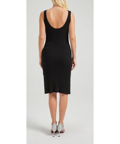 Women's Sleeveless Tank Dress V Neck Rib Knitted Bodycon Midi Dress Black $21.20 Dresses