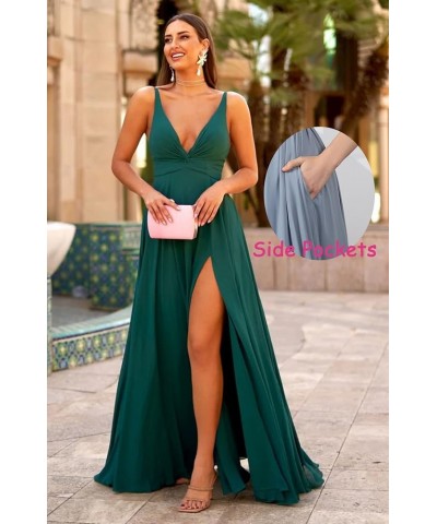 Deep V-Neck Bridesmaid Dresses 2024 Long Chiffon Slit Twisted Front Formal Evening Gown with Pockets Desert Rose $32.44 Dresses