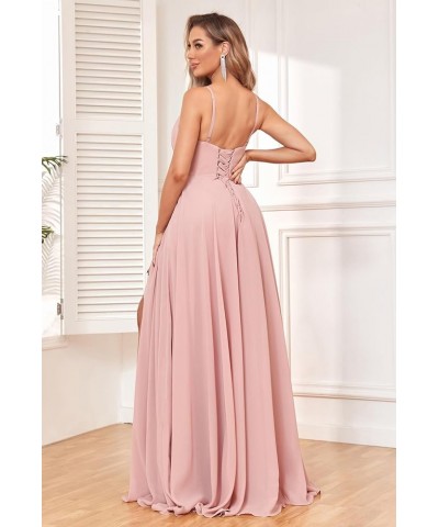 Deep V-Neck Bridesmaid Dresses 2024 Long Chiffon Slit Twisted Front Formal Evening Gown with Pockets Desert Rose $32.44 Dresses