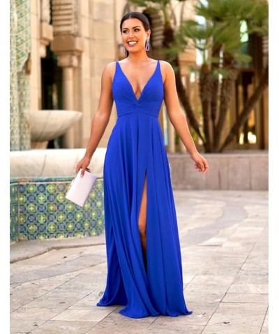 Deep V-Neck Bridesmaid Dresses 2024 Long Chiffon Slit Twisted Front Formal Evening Gown with Pockets Desert Rose $32.44 Dresses