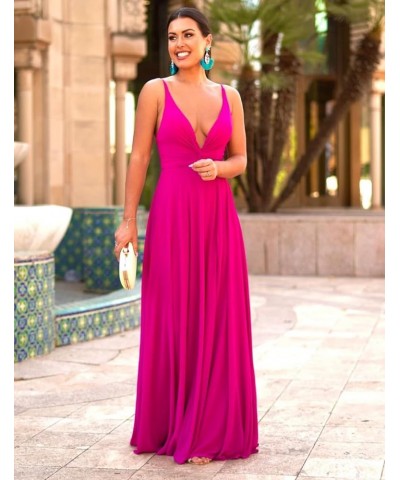 Deep V-Neck Bridesmaid Dresses 2024 Long Chiffon Slit Twisted Front Formal Evening Gown with Pockets Desert Rose $32.44 Dresses