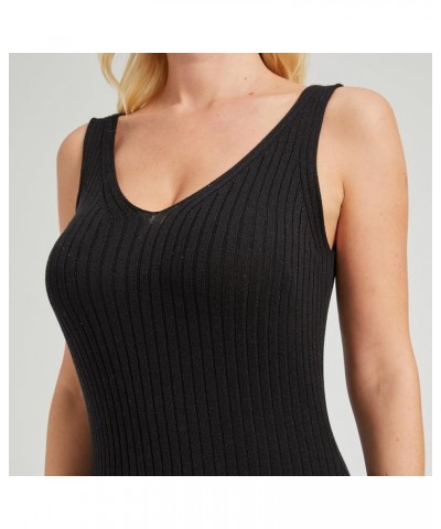 Women's Sleeveless Tank Dress V Neck Rib Knitted Bodycon Midi Dress Black $21.20 Dresses