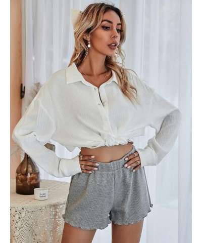 Women's Oversized Button Down Shirts Collared Button Up Shirt Blouse Top White $20.29 Blouses