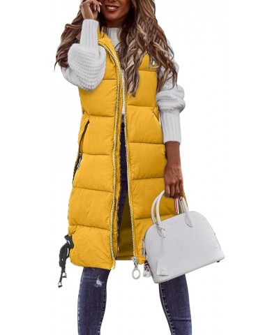 2023 Long Vest For Women Sleeveless Winter Coats Quilted Hooded Vests Outerwear Lightweight Zip Up Down Cardigan Jacket C-yel...