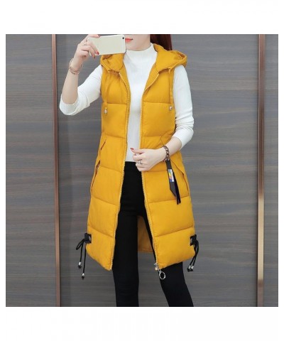 2023 Long Vest For Women Sleeveless Winter Coats Quilted Hooded Vests Outerwear Lightweight Zip Up Down Cardigan Jacket C-yel...