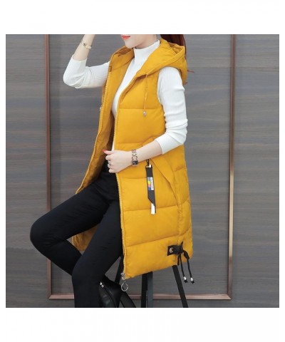 2023 Long Vest For Women Sleeveless Winter Coats Quilted Hooded Vests Outerwear Lightweight Zip Up Down Cardigan Jacket C-yel...