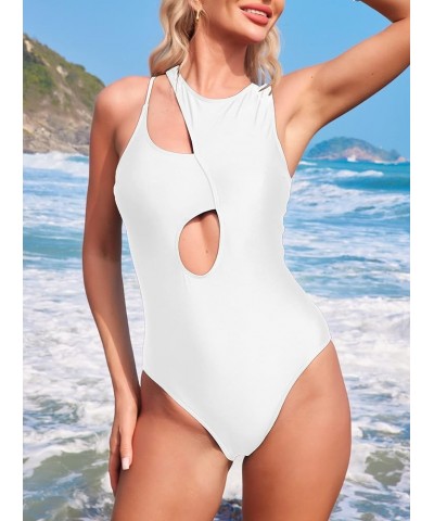 Women's Cutout Swimsuit High Waisted Monikini One Piece Bathing Suit White $21.00 Swimsuits