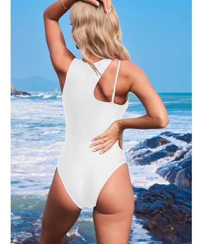 Women's Cutout Swimsuit High Waisted Monikini One Piece Bathing Suit White $21.00 Swimsuits