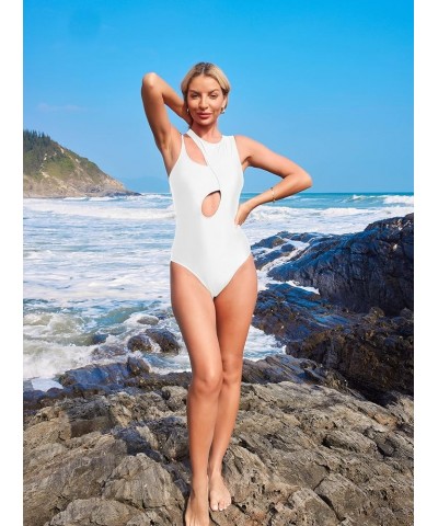 Women's Cutout Swimsuit High Waisted Monikini One Piece Bathing Suit White $21.00 Swimsuits