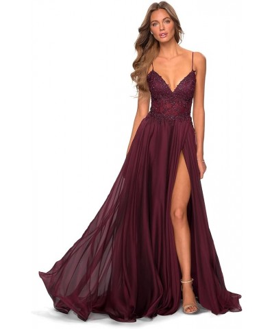 Women's V-Neck Prom Dress Slit Long Lace Appliques Formal Evening Party Gowns Chiffon PR003 Dark Burgundy $42.39 Dresses