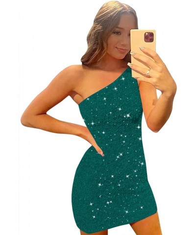 Women's One Shoulder Sequin Homecoming Dresses for Teens Short Tight Sparkly Prom Cocktail Dress Peacock-zipper Back $21.42 D...