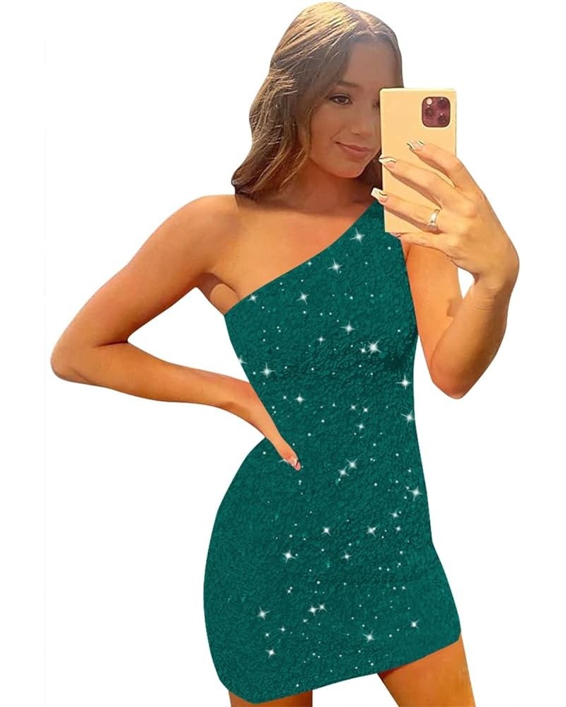 Women's One Shoulder Sequin Homecoming Dresses for Teens Short Tight Sparkly Prom Cocktail Dress Peacock-zipper Back $21.42 D...