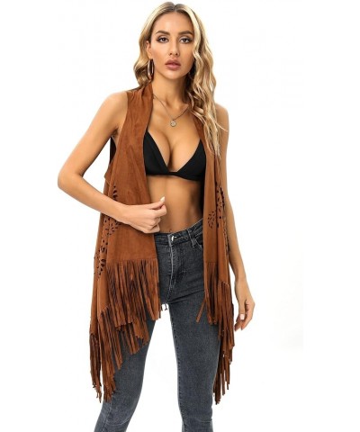 Fashion Women's Faux Suede Laser Cut Triangle Stoles Cape Shrug Scarf With Tassel Shawls Sun Brown $24.18 Sweaters