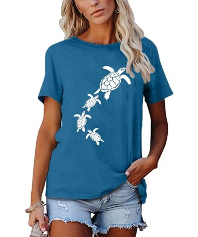 Sea Turtle Shirt Women Beach Graphic Shirt Funny Animal Print Tops Summer Casual Short Sleeve Vacation Tee Top Light Blue $10...