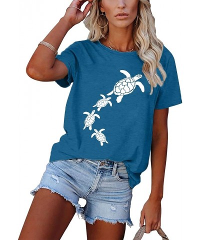 Sea Turtle Shirt Women Beach Graphic Shirt Funny Animal Print Tops Summer Casual Short Sleeve Vacation Tee Top Light Blue $10...