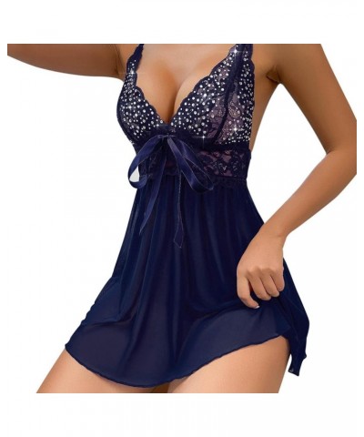 Lingerie for Women Naughty Lace Babydoll Chemise Sexy V Neck Nighty Mesh Sleepwear Boudoir Outfits Teddy Nightdress Z98 Blue ...