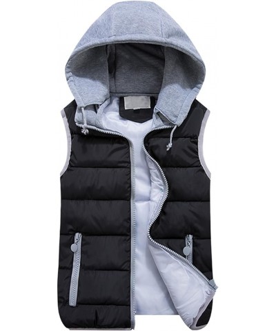 Quilted Padding Puffer Vest Outwear With Removable Hood for Women Black $17.66 Jackets