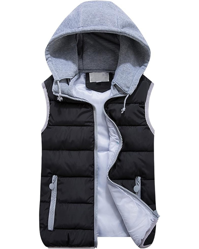 Quilted Padding Puffer Vest Outwear With Removable Hood for Women Black $17.66 Jackets