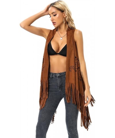 Fashion Women's Faux Suede Laser Cut Triangle Stoles Cape Shrug Scarf With Tassel Shawls Sun Brown $24.18 Sweaters