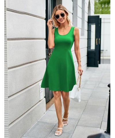 Women Summer Slim Sleeveless Scoop Neck A-Line Flare Sun Dresses 01-green $14.85 Dresses