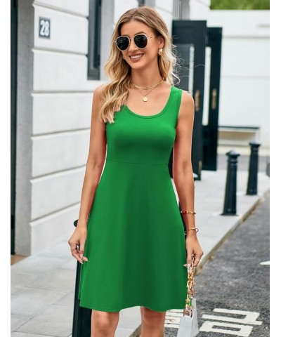 Women Summer Slim Sleeveless Scoop Neck A-Line Flare Sun Dresses 01-green $14.85 Dresses