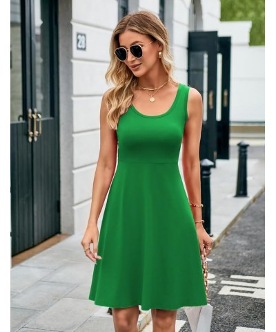 Women Summer Slim Sleeveless Scoop Neck A-Line Flare Sun Dresses 01-green $14.85 Dresses