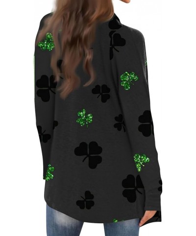 Cardigan for Women, St. Patrick's Four Leaf Clover Long Sleeve Cardigan Plus Size Open Front Lightweight Cardigans 2-dark Gra...