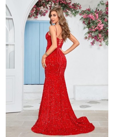 Women's Spaghetti Straps Sequin Corset Prom Dresses Long Mermaid Sparkly Glitter Formal Evening Gowns Backless Sage $34.00 Dr...