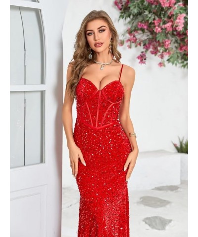 Women's Spaghetti Straps Sequin Corset Prom Dresses Long Mermaid Sparkly Glitter Formal Evening Gowns Backless Sage $34.00 Dr...