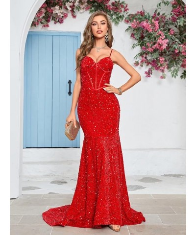 Women's Spaghetti Straps Sequin Corset Prom Dresses Long Mermaid Sparkly Glitter Formal Evening Gowns Backless Sage $34.00 Dr...