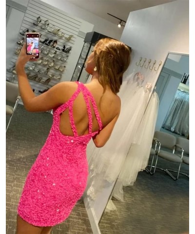 One Shoulder Sequin Homecoming Dresses Tight Short Prom Dress Cocktail Party Gowns for Teens Royal Blue $19.80 Dresses