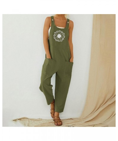 1 Piece Jumpsuits for Women Womens Patchwork Cotton Boho Overalls Casual Floral Print Wide Leg Jumpsuits Green $6.71 Overalls