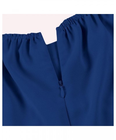 Women's Off Shoulder Wrap Ruffle Puff Short Sleeve Ruched Tie Back Dress Royal Blue $22.08 Dresses