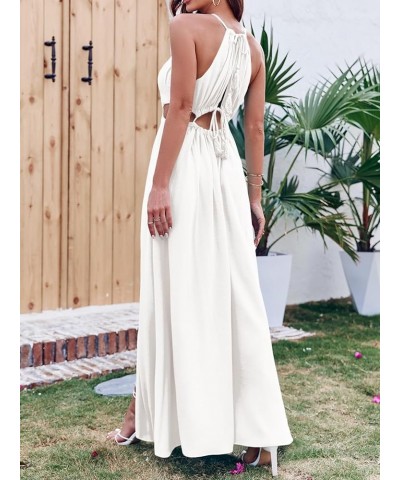 Womens Cutout Halter Tie Maxi Dress Flowy Boho Beach Summer Sexy Midi Dress Side Slit Long Dresses White $16.81 Dresses