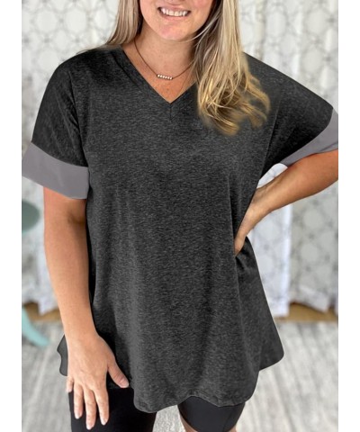 Womens Plus Size Summer Tops Short Sleeve Crew Neck Polka Dot Printed Loose Fit Blouse Shirts(1X-5X) S Black $14.99 Blouses