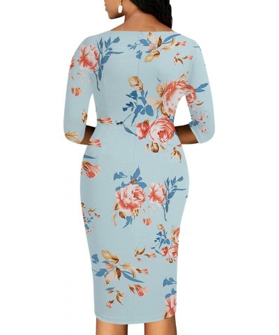 Church Dresses for Women 3/4 Sleeve Ruffle Vintage Bodycon Cocktail Work Midi Pencil Dress 7-11 Peony Print-5 $22.78 Dresses