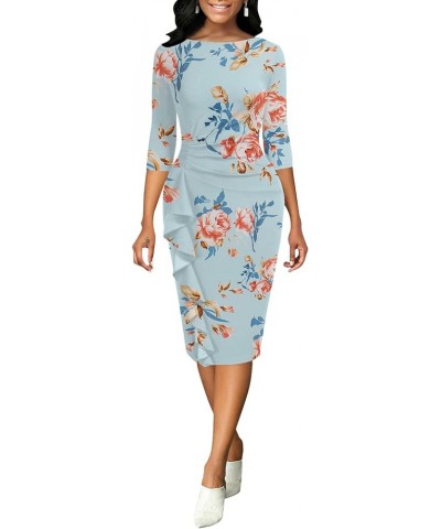 Church Dresses for Women 3/4 Sleeve Ruffle Vintage Bodycon Cocktail Work Midi Pencil Dress 7-11 Peony Print-5 $22.78 Dresses