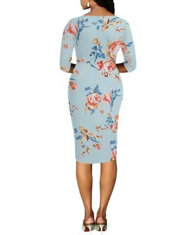 Church Dresses for Women 3/4 Sleeve Ruffle Vintage Bodycon Cocktail Work Midi Pencil Dress 7-11 Peony Print-5 $22.78 Dresses