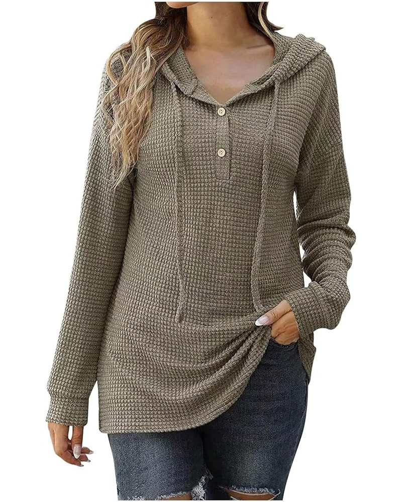 Waffle Hoodie Women Button Up Shirts Slim Hooded Tops Casual Long Sleeve Drawstring Lightweight Pullover Sweatshirts Green $9...