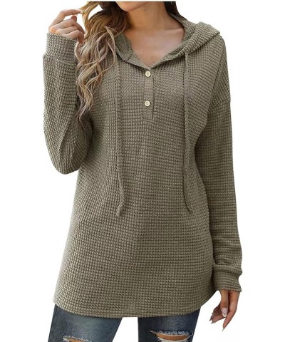 Waffle Hoodie Women Button Up Shirts Slim Hooded Tops Casual Long Sleeve Drawstring Lightweight Pullover Sweatshirts Green $9...